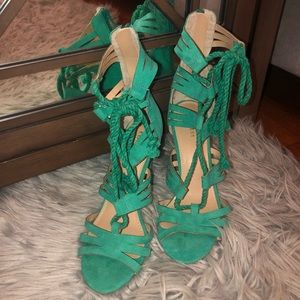 Express Turquoise Lace Up Heels